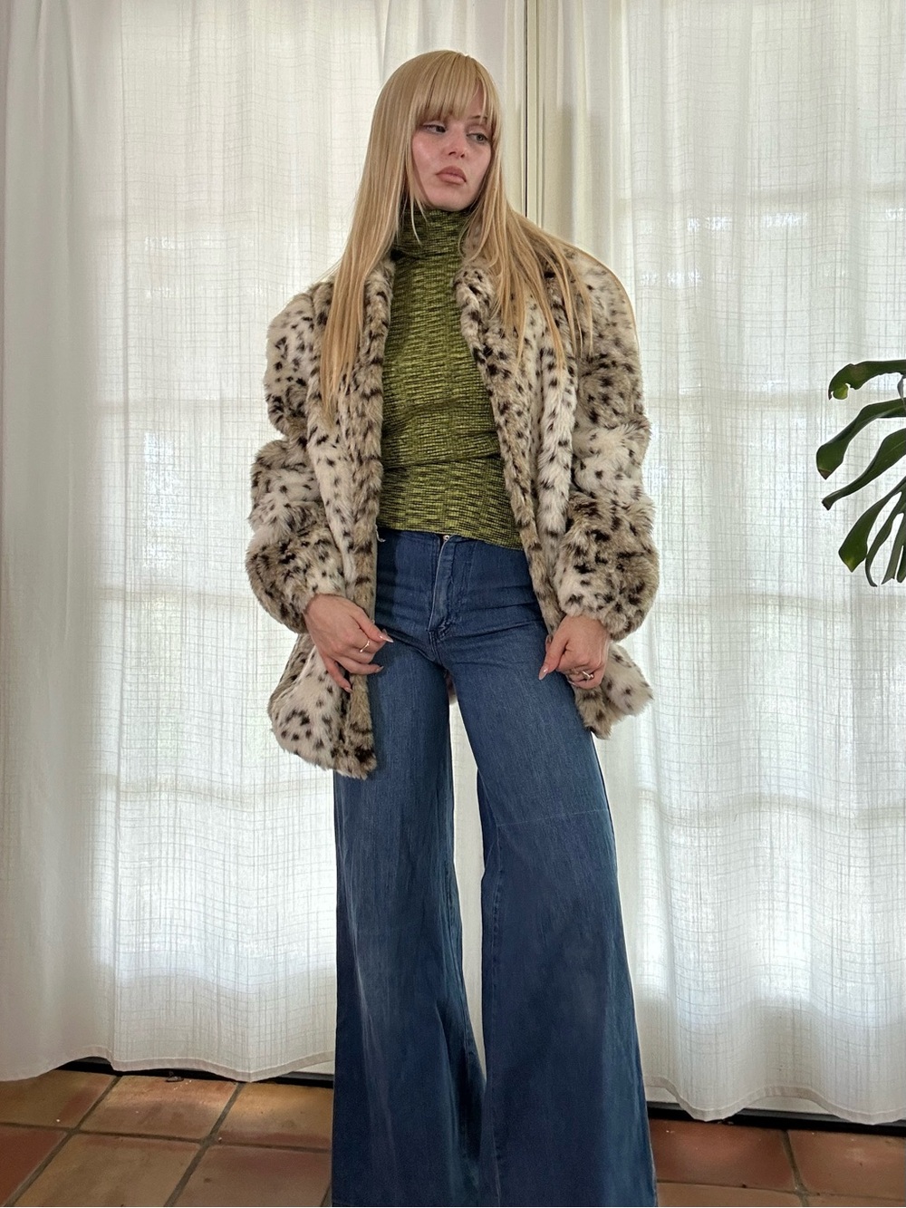 Vintage 80s Faux Fur Leopard Animal Print Coat
